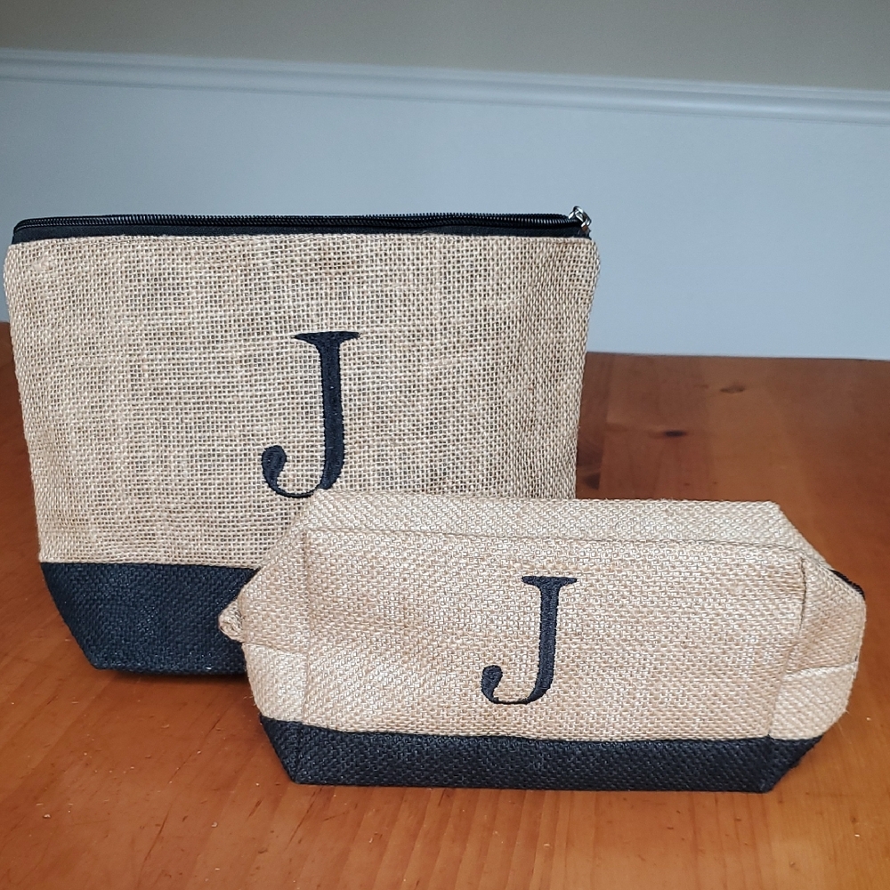 Monogrammed J makeup or accessory bags